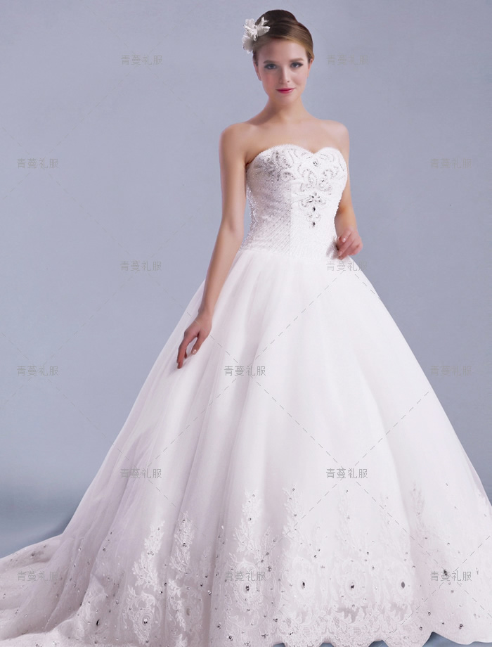 婚纱礼服-抹胸大拖尾婚纱  08016